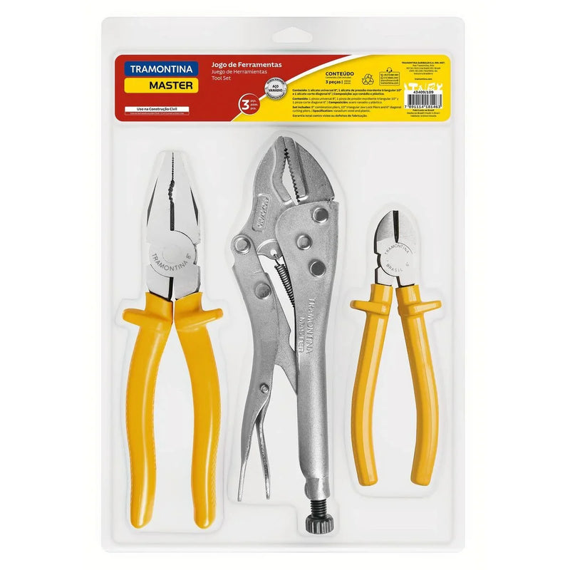 Kit de Ferramentas Tramontina MASTER com Alicate de Pressão 10" Alicate Universal 8" e Alicate Corte  Diagonal 6"